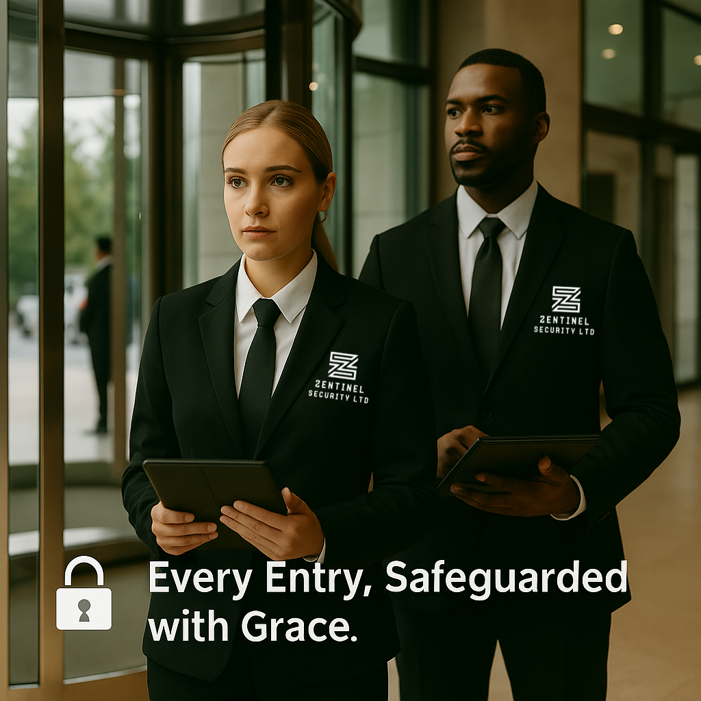 Front desk security in suit